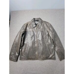 Kenneth Cole Reaction Men's Leather Jacket Brown Zip Coat XL Distressed